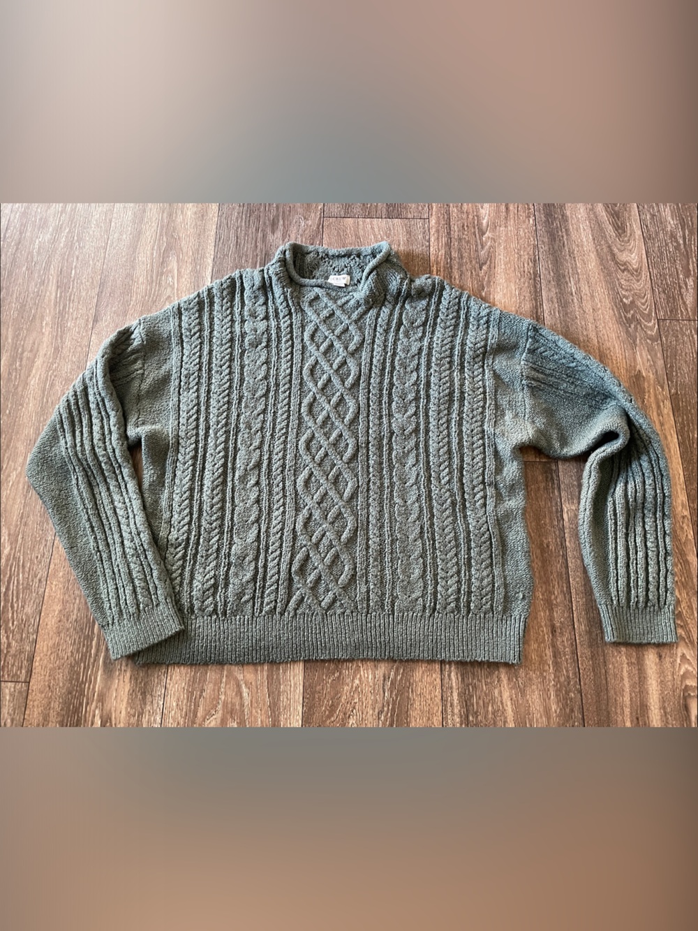 J.Crew Green Cable Knit Turtleneck Sweater - Chunky Aran Fisherman Knit large